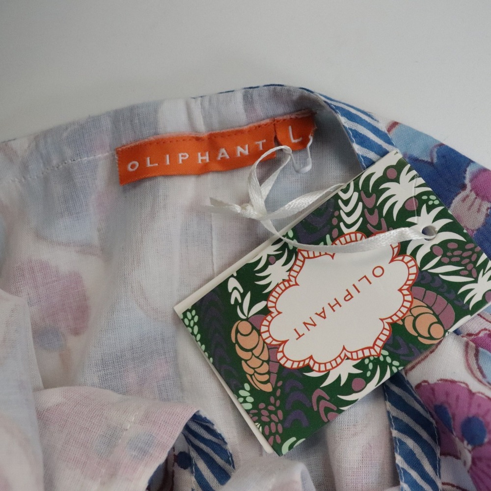 NWT Oliphant Tuckernuck Tie Front Balloon Mini Dress Iris Blue Block Print Large - Picture 7 of 10